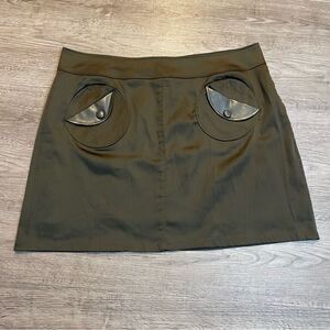 TATYANA Olive Green Faux Leather Round Pocket Mini Skirt Pin Up Fashion